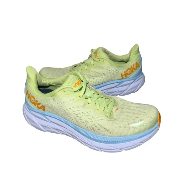 Men’s Hoka Clifton 8 Lime and Blue Athletic Shoes size 9.5 D